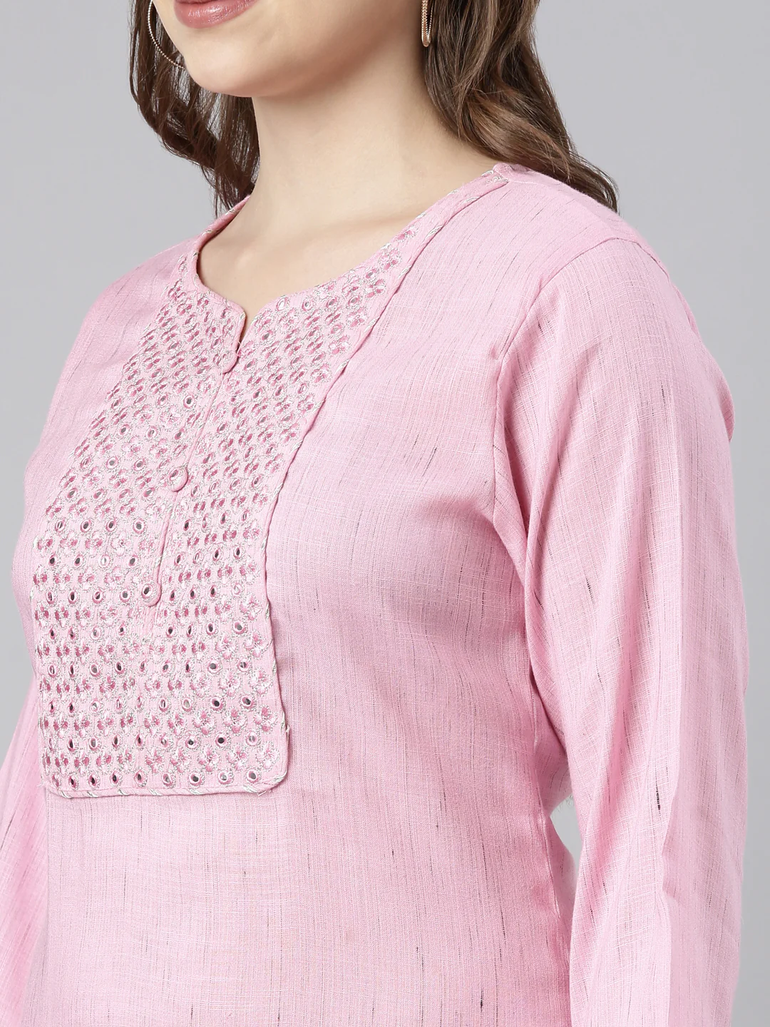 Neerus Pink Regular Straight Solid Kurta - Image 5