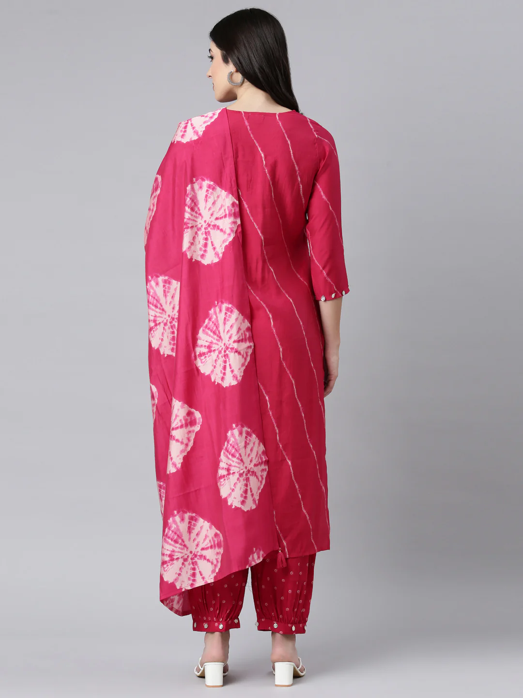 Neerus Pink Regular Straight Striped Kurta And Salwar With Dupatta - Image 3