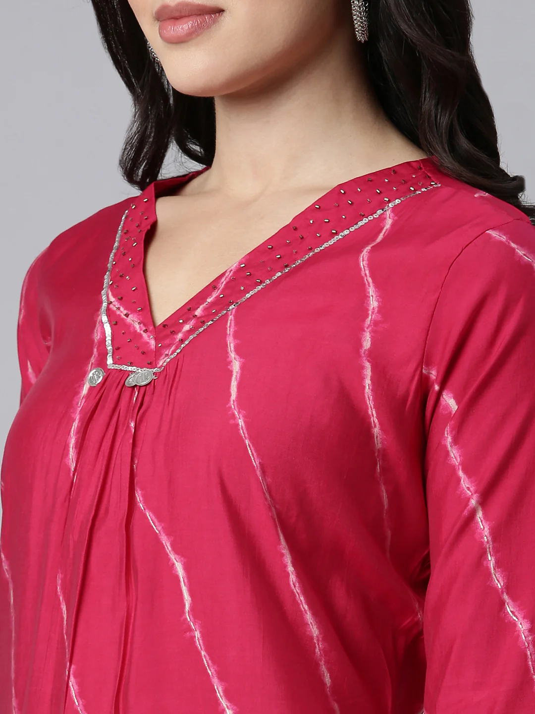 Neerus Pink Regular Straight Striped Kurta And Salwar With Dupatta - Image 4