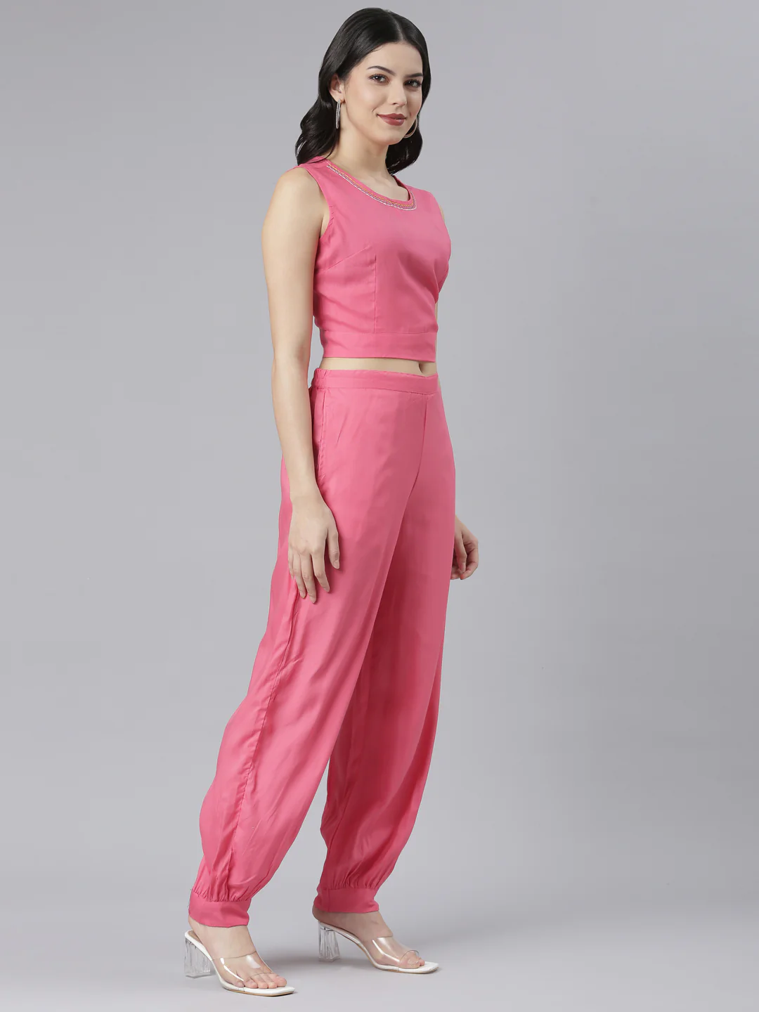 Neerus Pink Regular Straight Tribal Top And Salwar With Jacket - Image 2