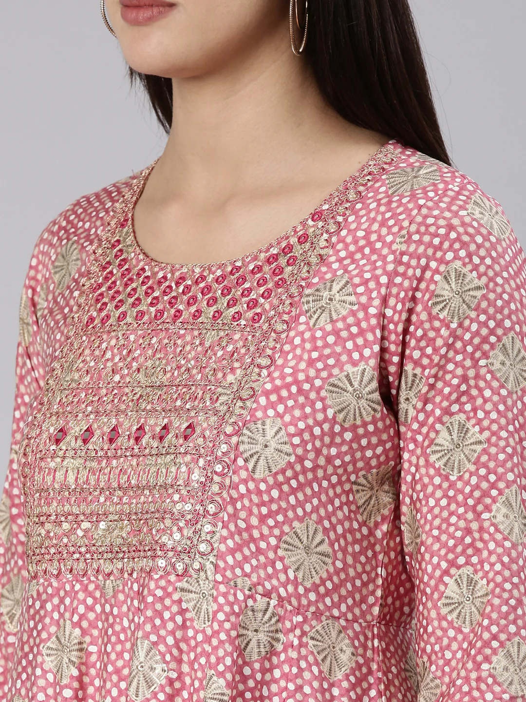 Neerus Pink Regular Straight Yoke Design Kurta And Trousers With Dupatta - Image 4