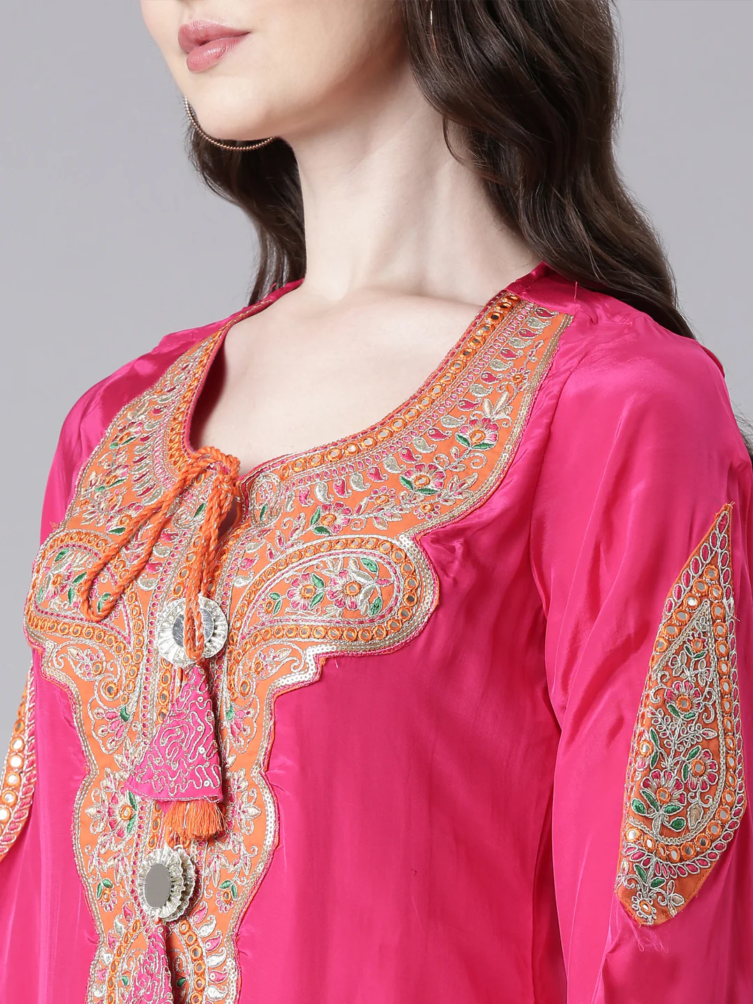 Neerus Pink Solid Straight Kurta and Trousers With Dupatta - Image 4