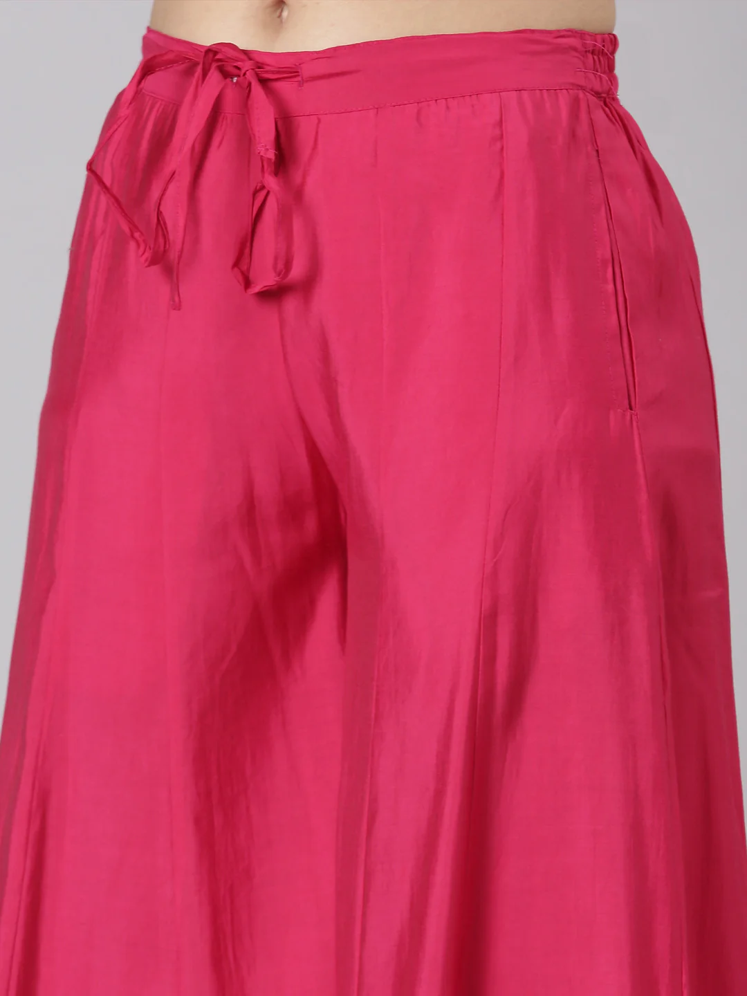 Neerus Pink Straight Casual Bandhani Kurta and plazzo with Dupatta - Image 7