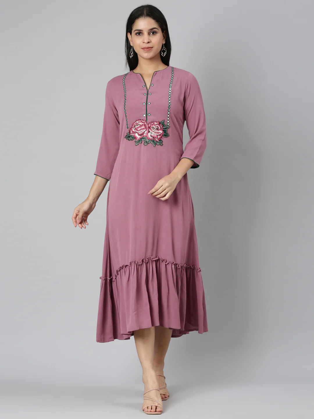 Neerus Pink Straight Casual Floral Anarkali Kurta
