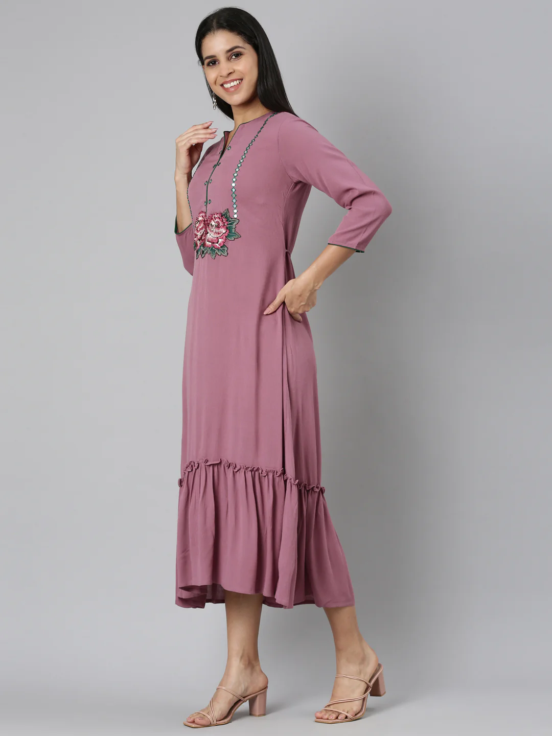 Neerus Pink Straight Casual Floral Anarkali Kurta - Image 2