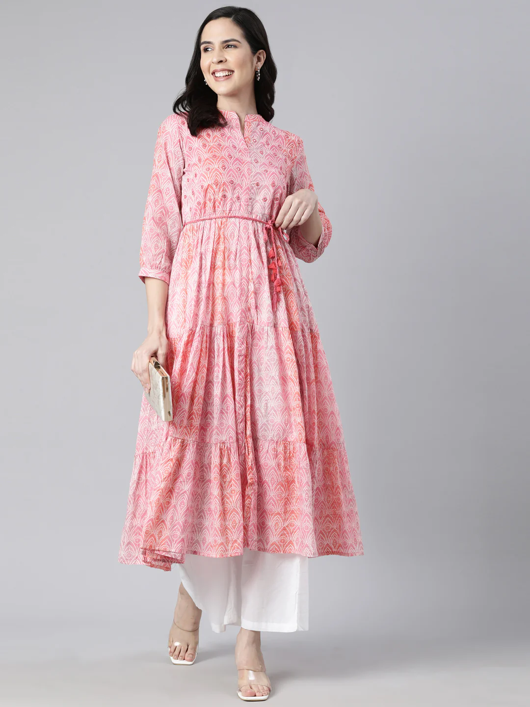 Neerus Pink Straight Casual Floral Maxi Dresses - Image 5
