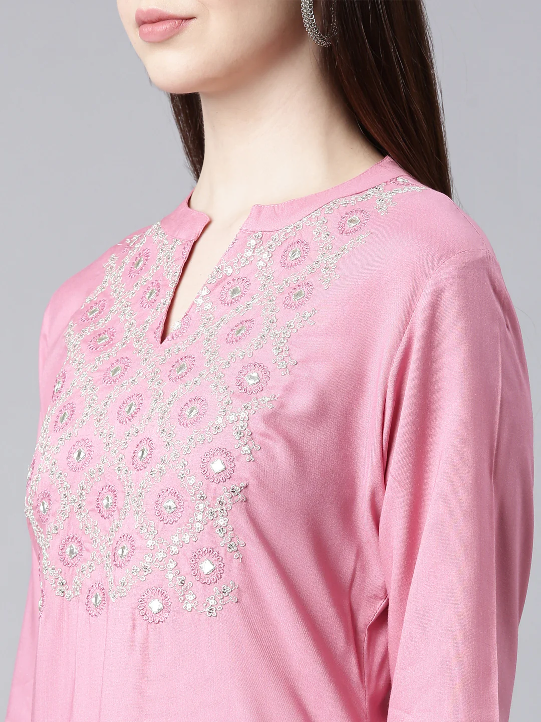 Neerus Pink Straight Casual Floral Straight Kurta - Image 5