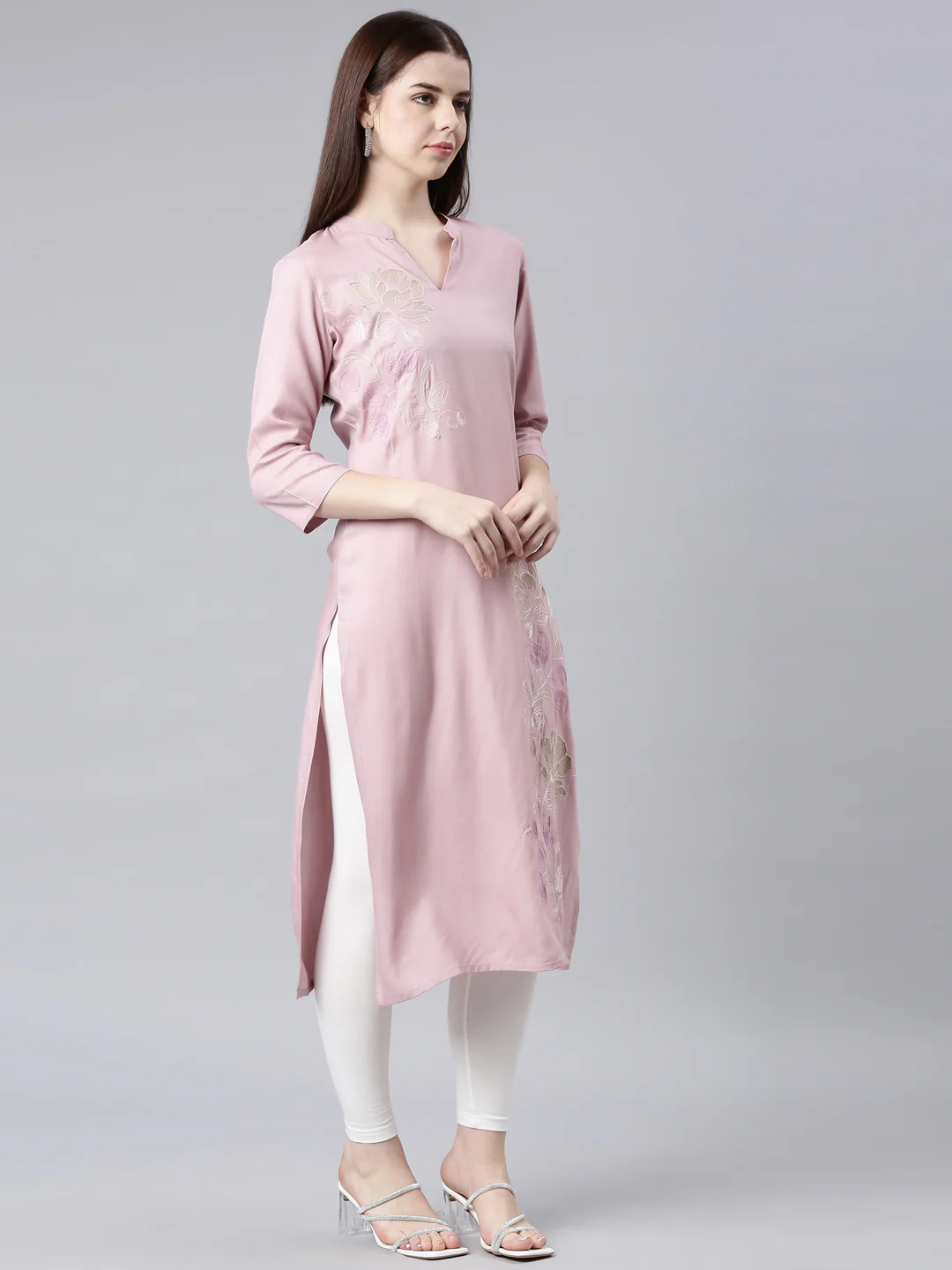 Neerus Pink Straight Casual Floral Straight Kurta - Image 3