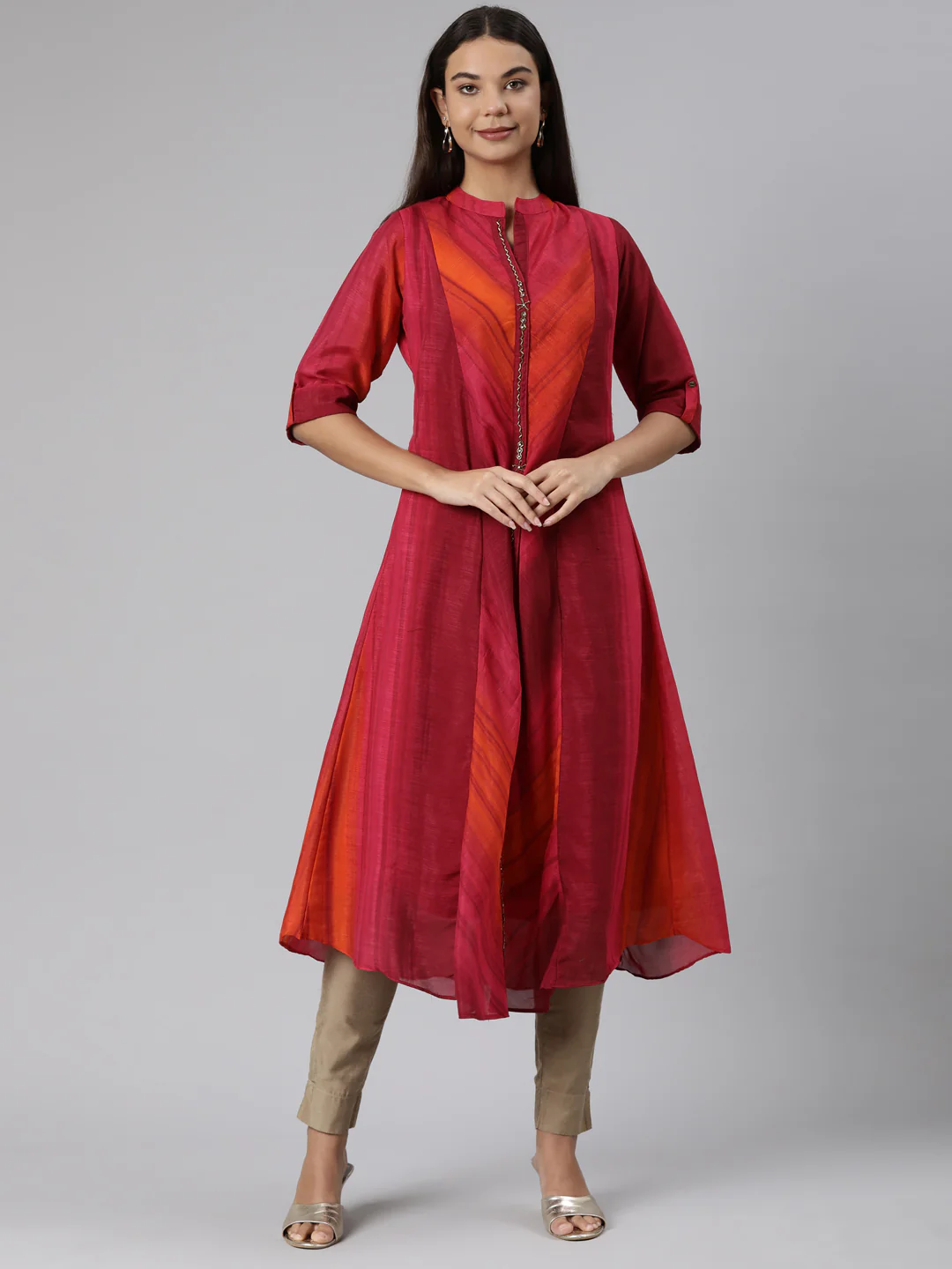 Neerus Pink Straight Casual Graphic Dresses