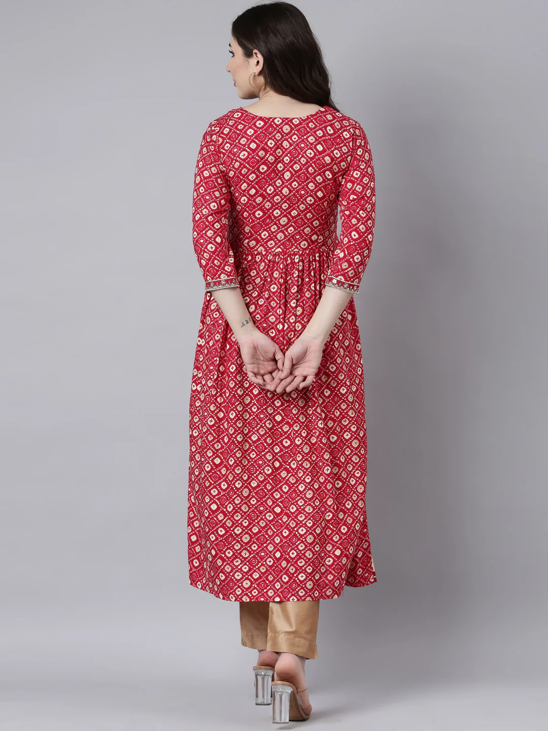 Neerus Pink Straight Casual Polka Dots Maxi Dresses - Image 3