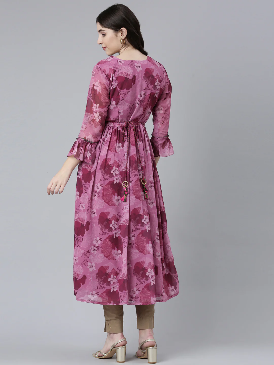 Neerus Pink Straight Casual Printed Dress - Image 3