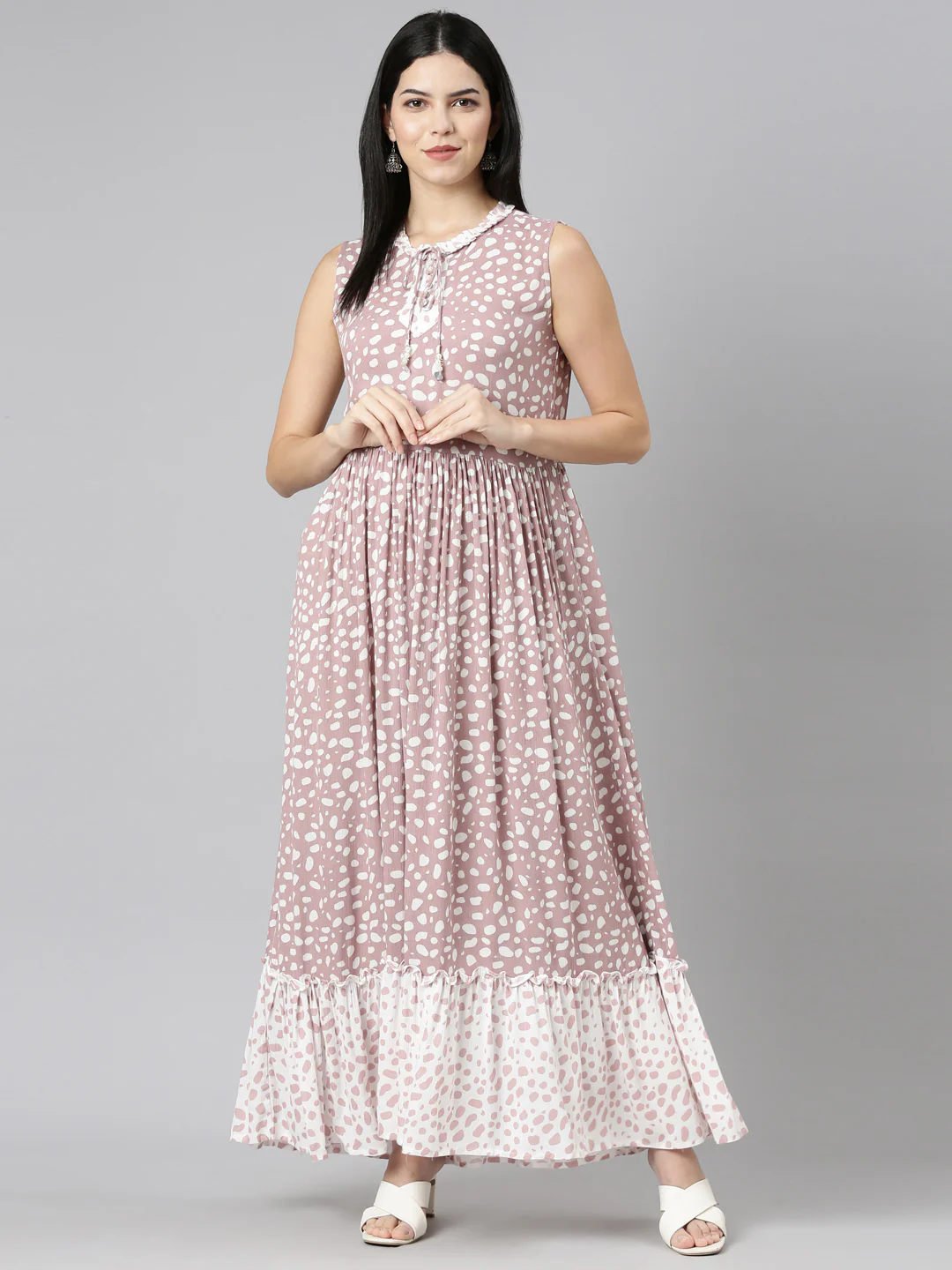 Neerus Pink Straight Casual Printed Dress - Image 5