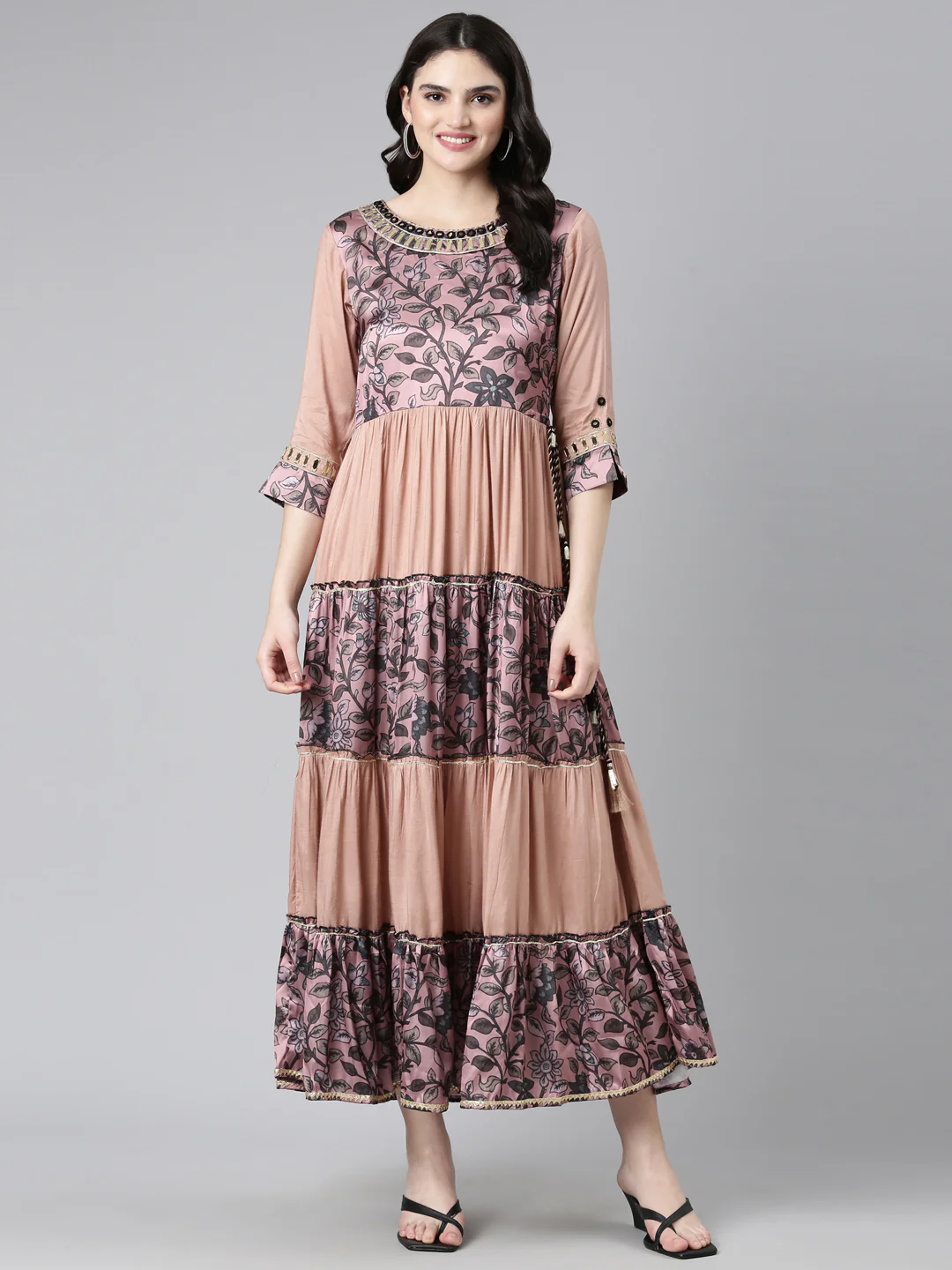 Neerus Pink Straight Casual Printed Dress - Image 5