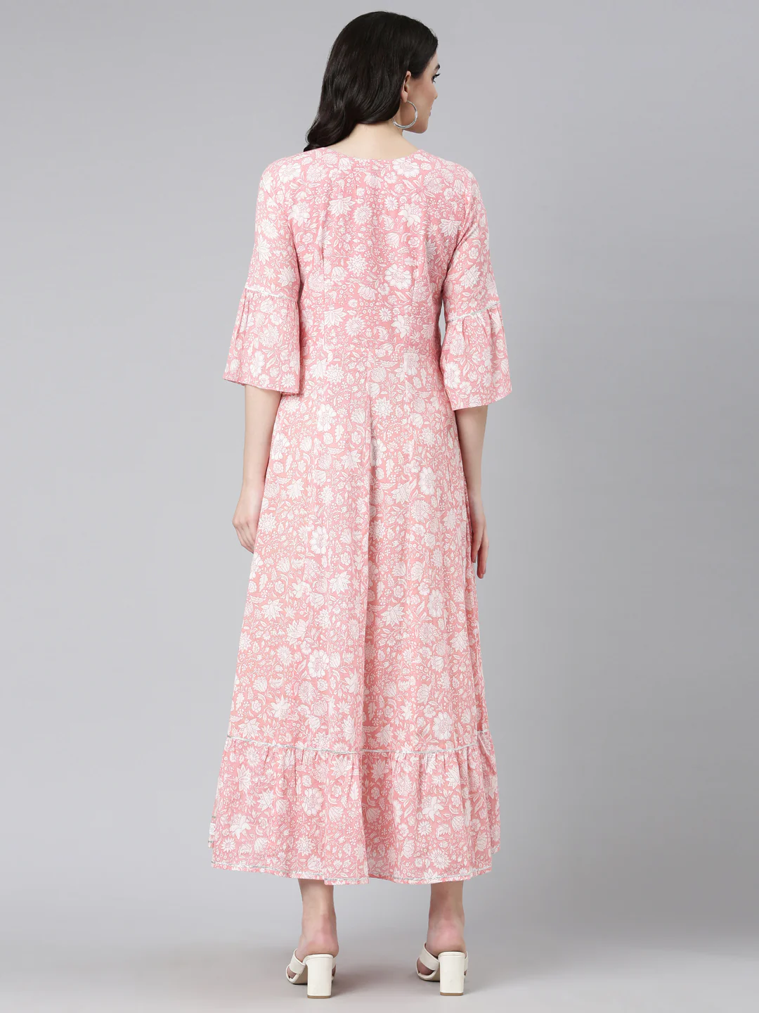 Neerus Pink Straight Casual Printed Dress - Image 3