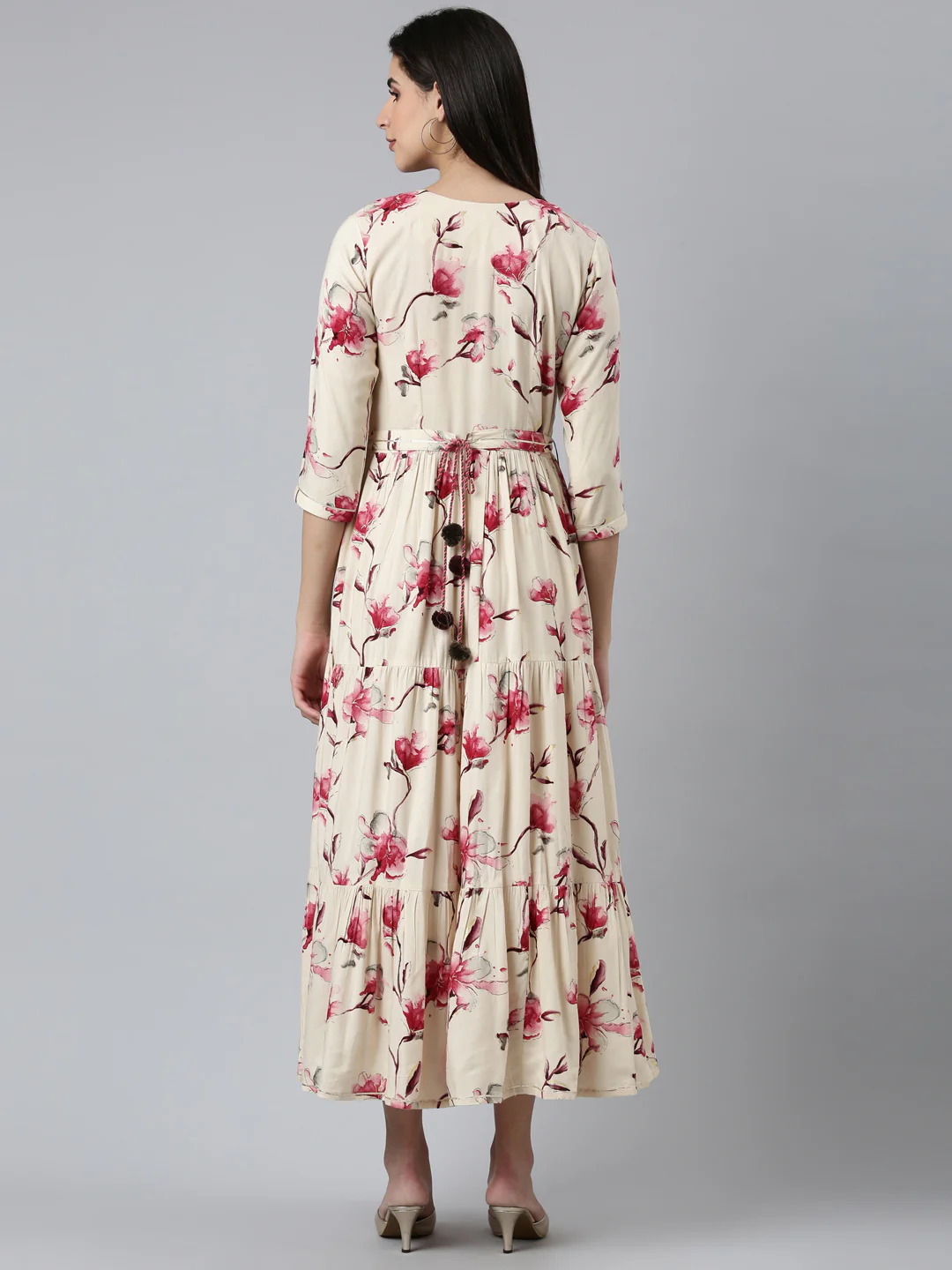Neerus Pink Straight Casual Printed Dress - Image 3