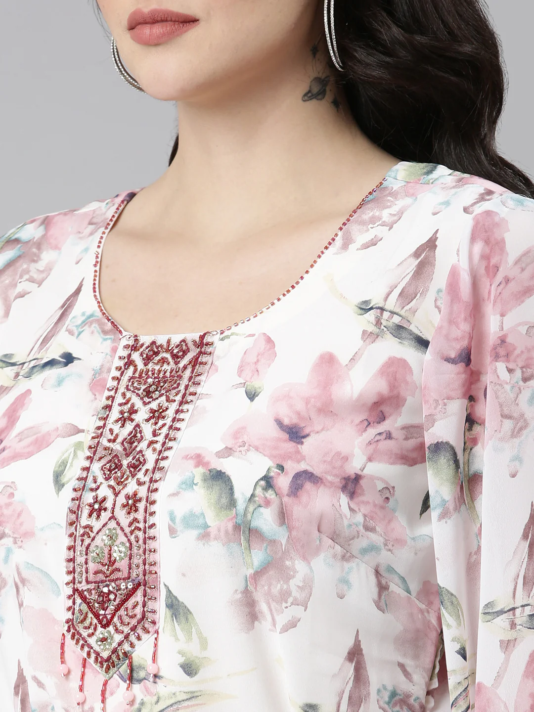 Neerus Pink Straight Casual Printed Dress - Image 4