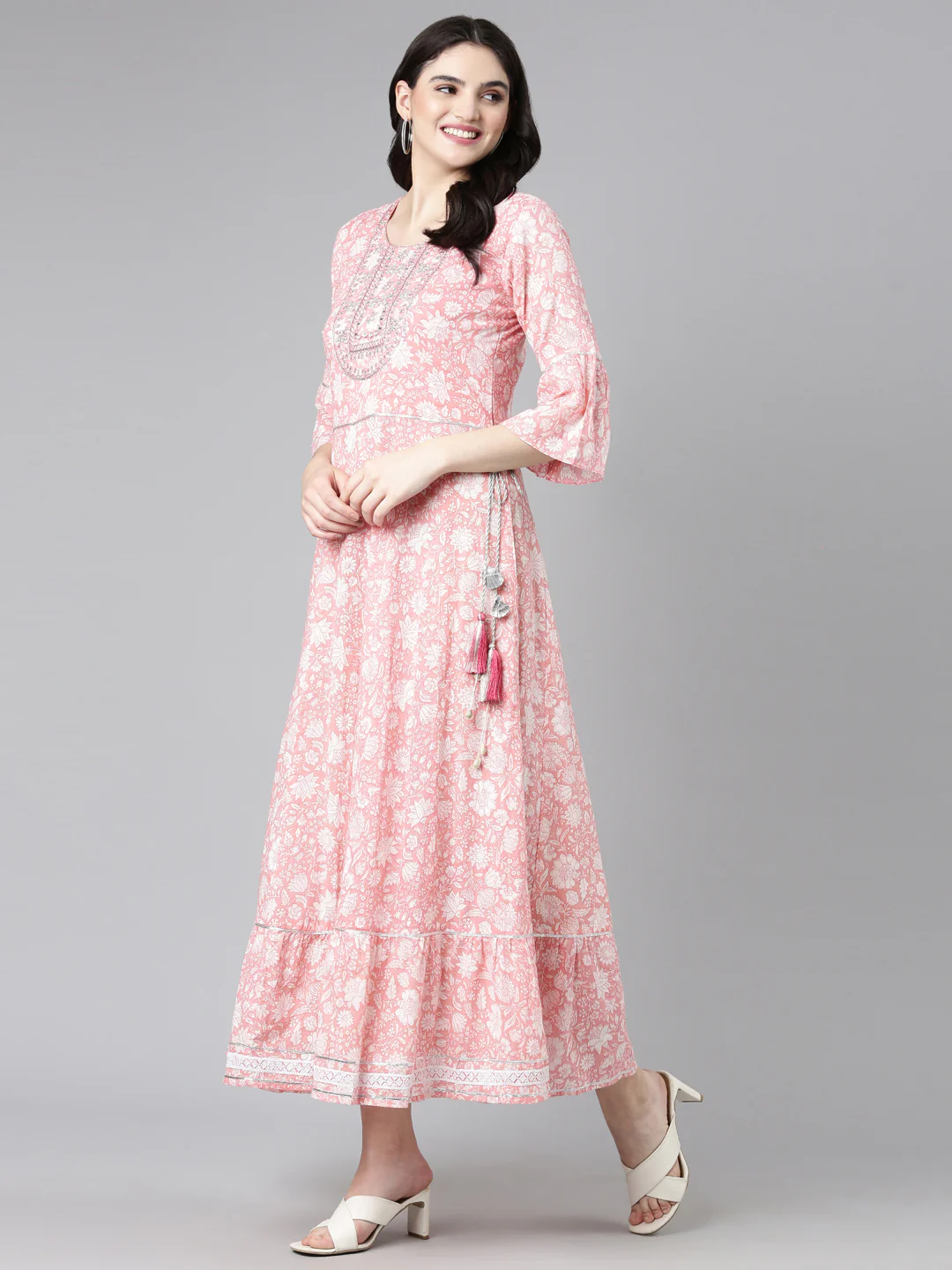 Neerus Pink Straight Casual Printed Dress - Image 5