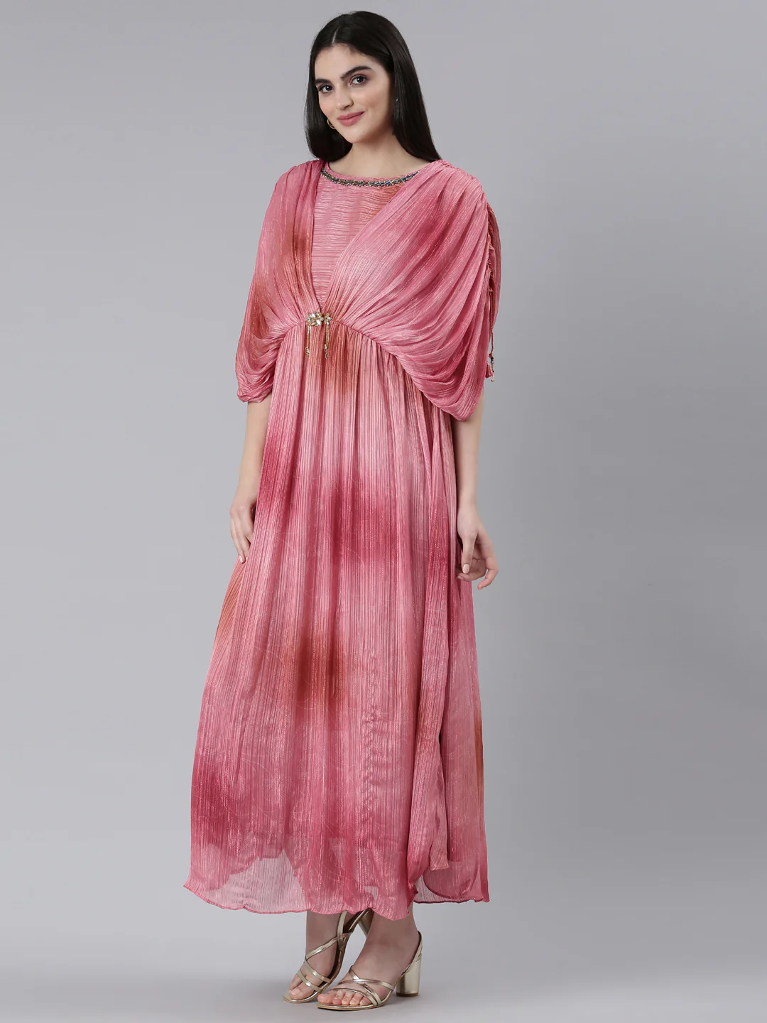 Neerus Pink Straight Casual Printed Dress - Image 2