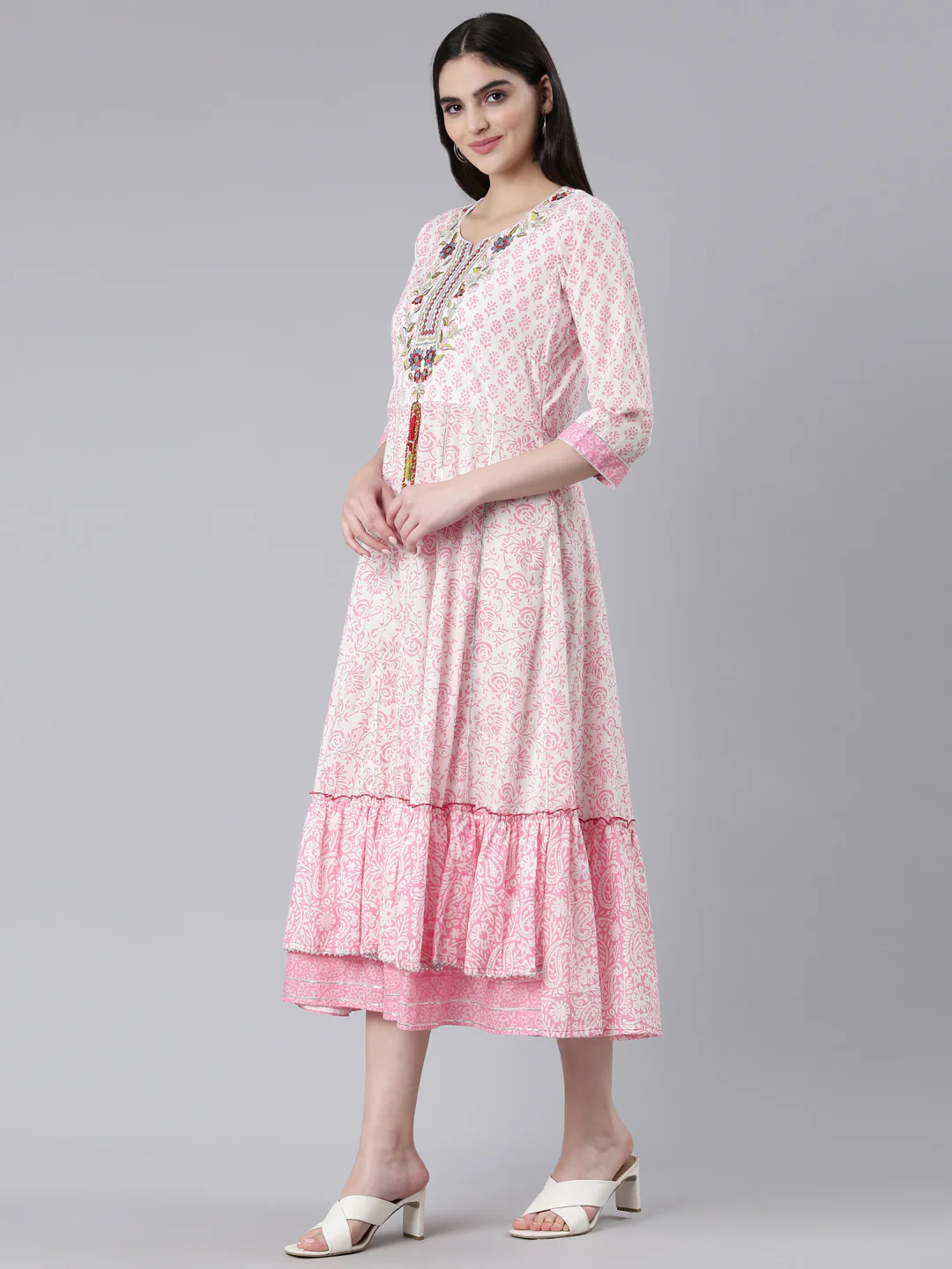 Neerus Pink Straight Casual Printed Dress - Image 2