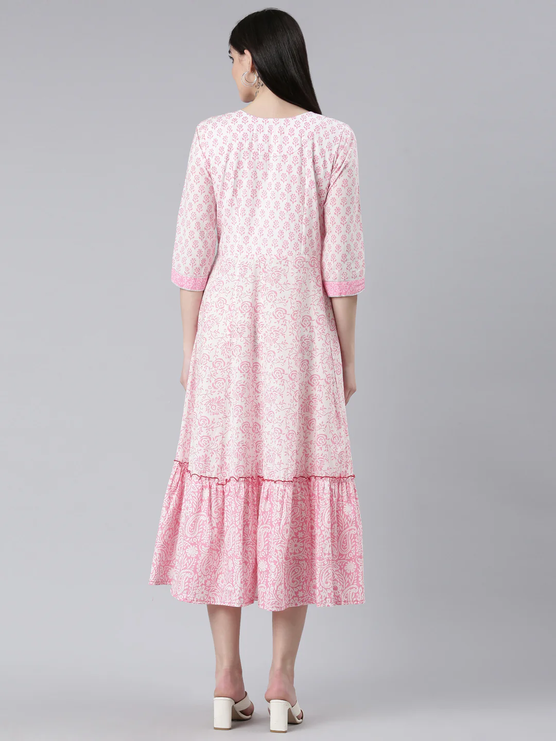 Neerus Pink Straight Casual Printed Dress - Image 3