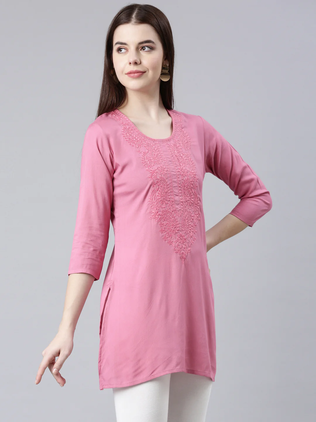 Neerus Pink Straight Casual Solid Straight Kurta - Image 3