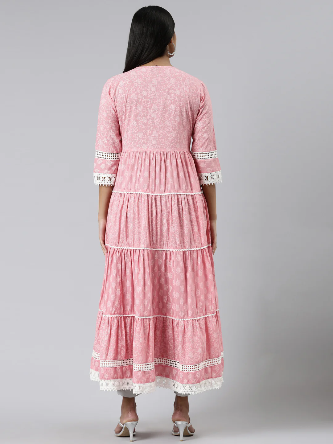 Neerus Pink Straight Printed Cotton Kurta - Image 3