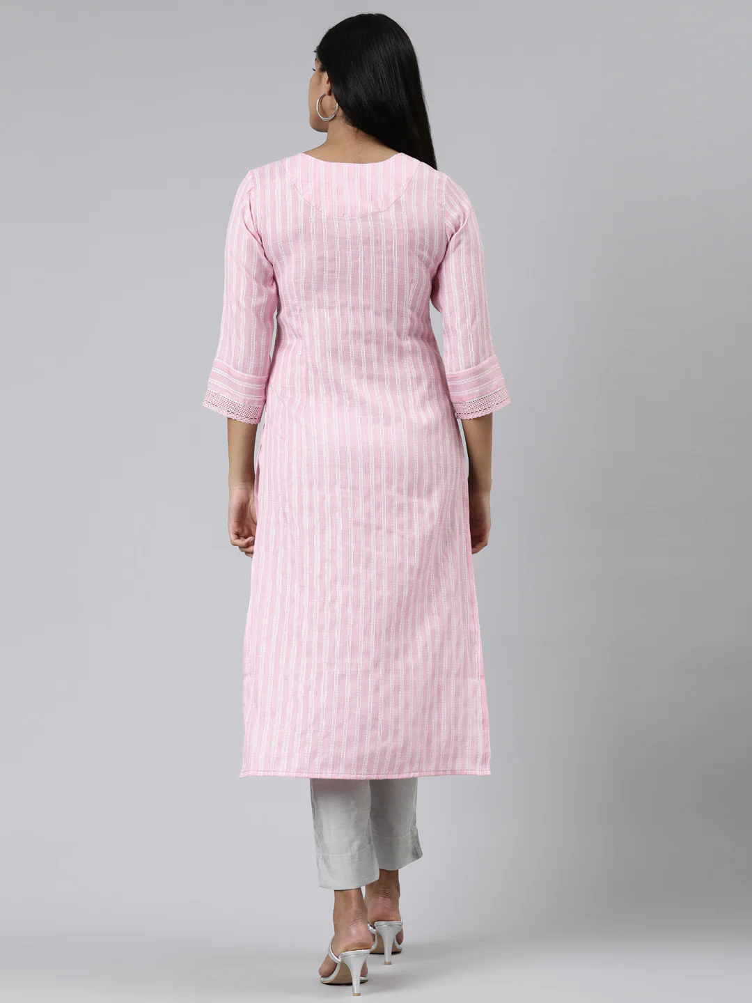 Neerus Pink Straight Printed Viscose Rayon Kurta - Image 3