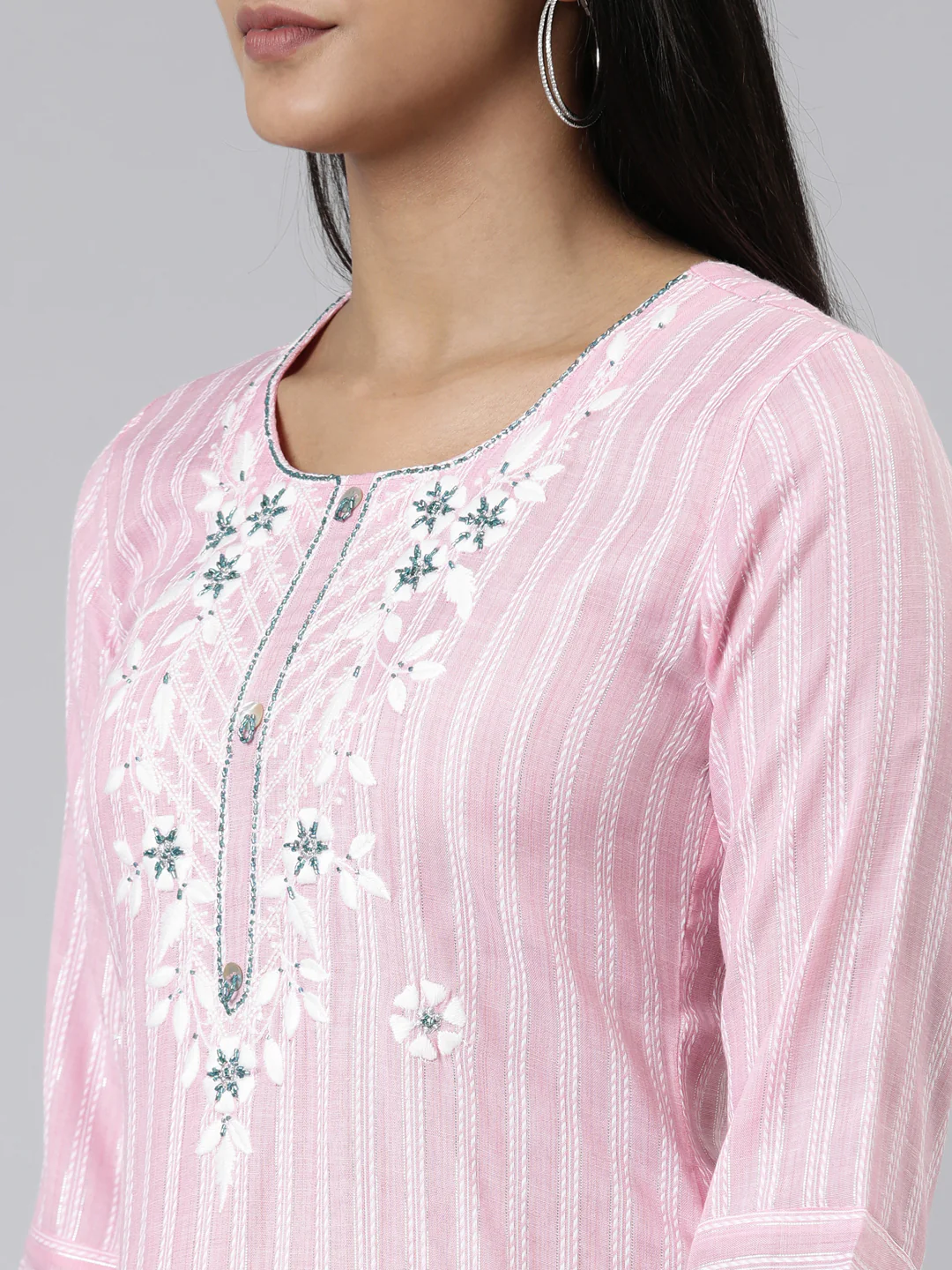 Neerus Pink Straight Printed Viscose Rayon Kurta - Image 5