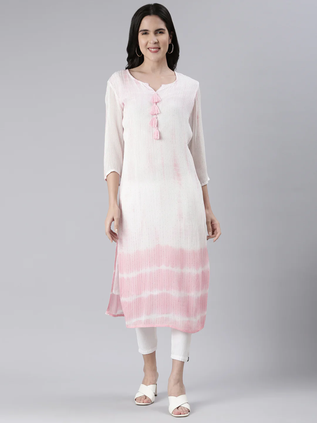 Neerus Pink Straight Solid Cotton Kurta