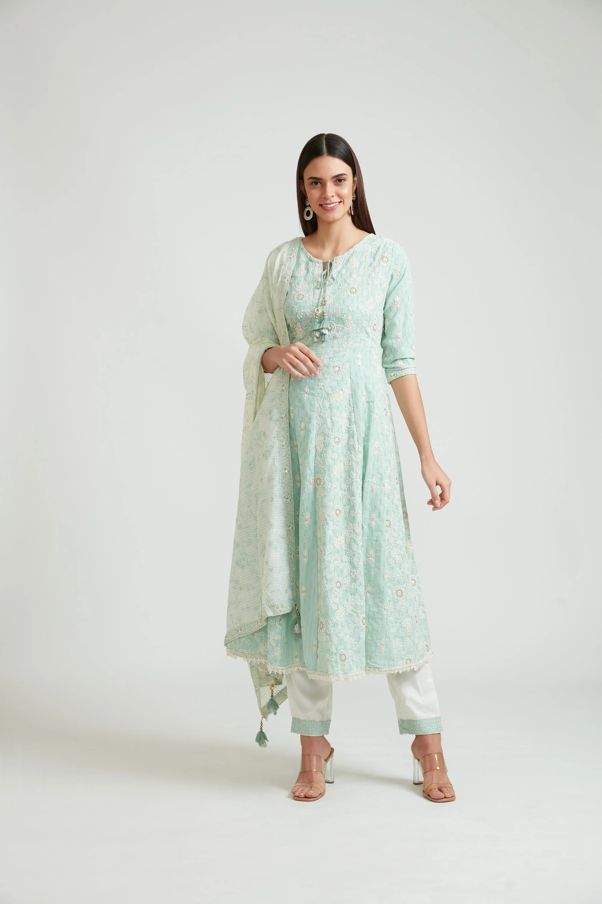 Neerus Pista Color Cotton Fabric Kurta Set - Image 2