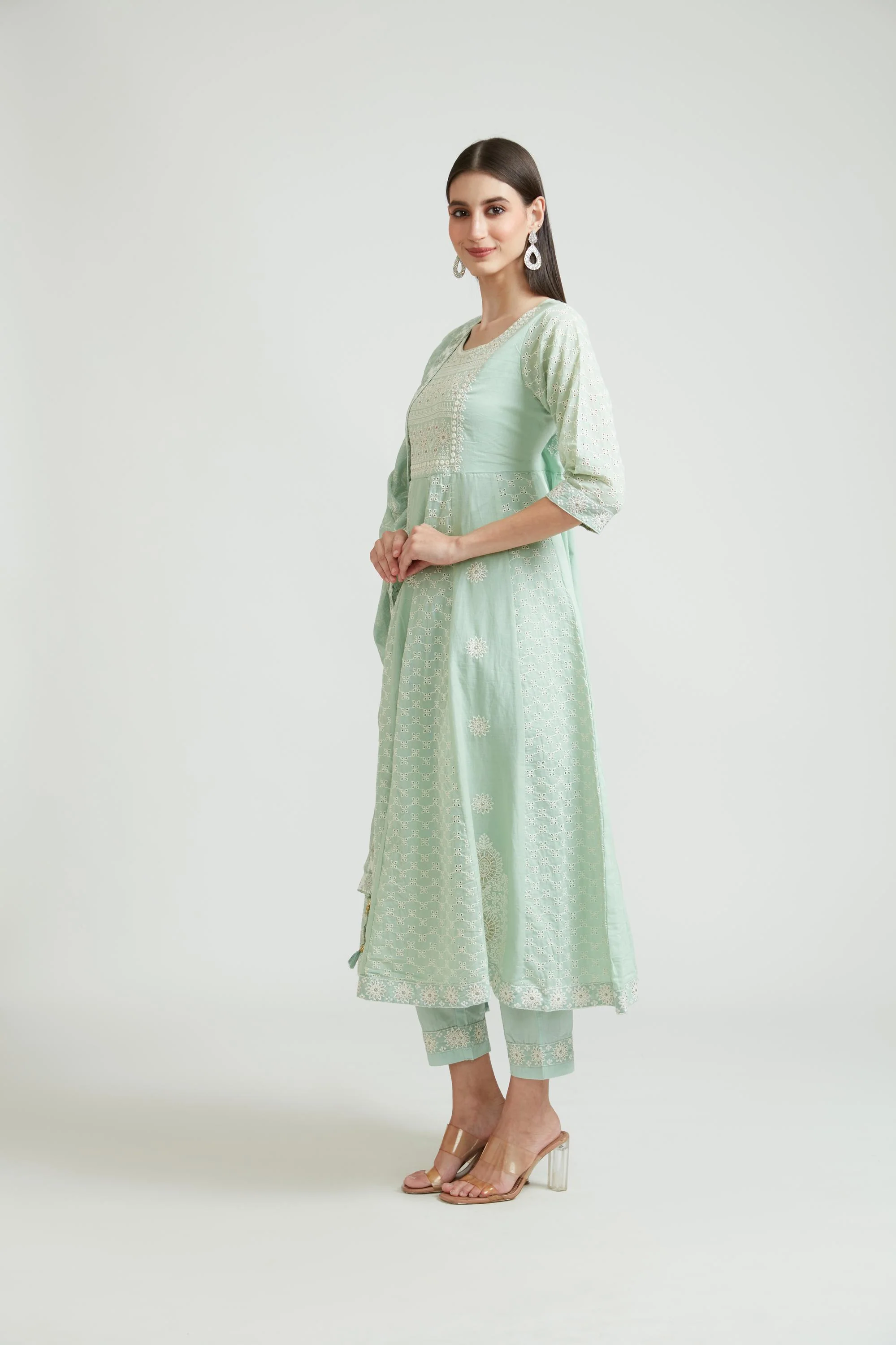 Neerus Pista Color Cotton Fabric Kurta Set - Image 2