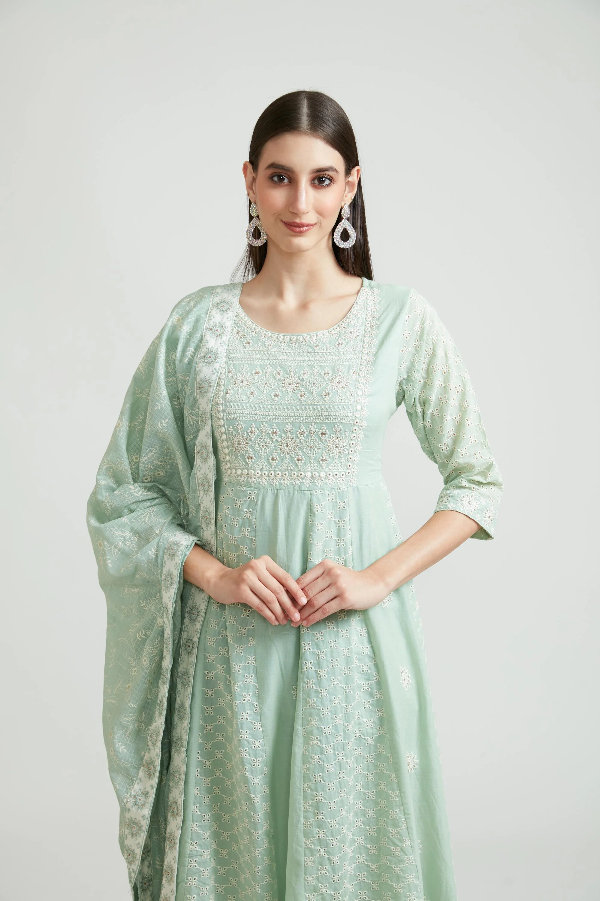 Neerus Pista Color Cotton Fabric Kurta Set - Image 3