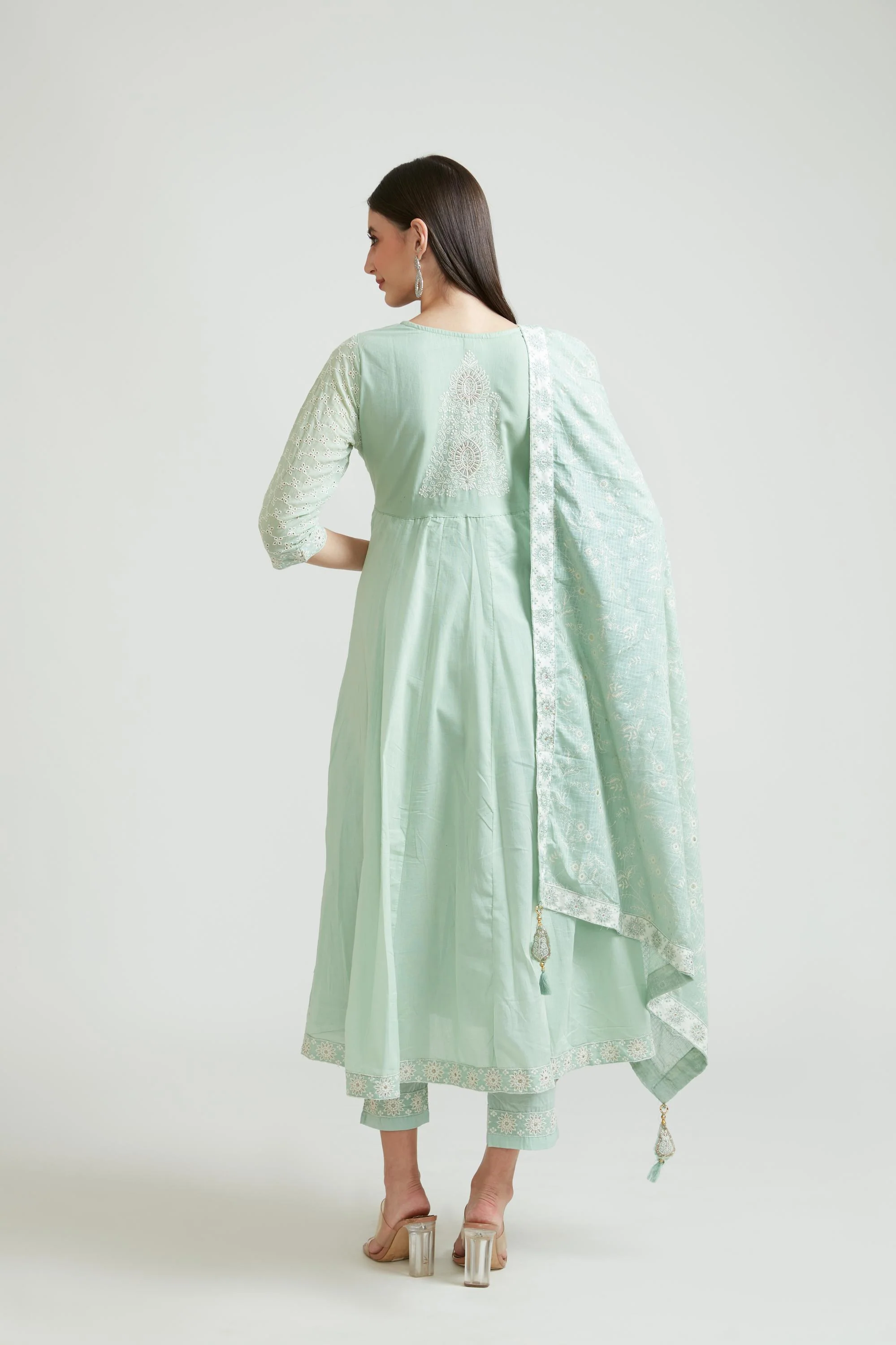 Neerus Pista Color Cotton Fabric Kurta Set - Image 4