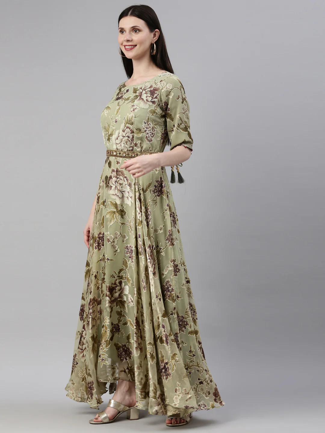 Neerus Pista Color Georgette Fabric Dress - Image 2