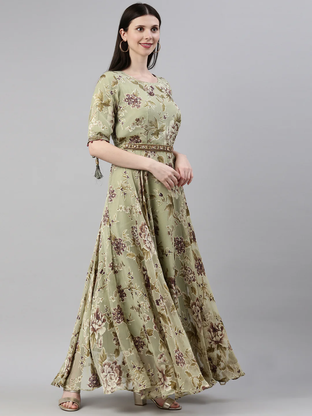 Neerus Pista Color Georgette Fabric Dress - Image 3