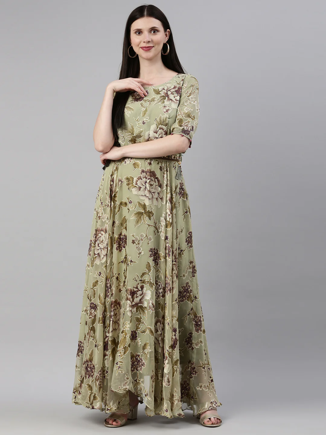 Neerus Pista Color Georgette Fabric Dress - Image 5