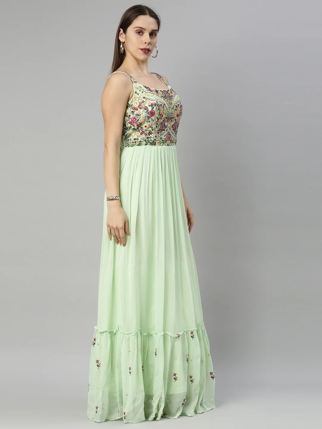 Neerus Pista Color Georgette Fabric Suit-Anarkali - Image 3