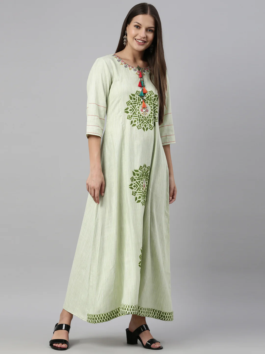 Neerus Pista Color Handloom Fabric Kurta - Image 6