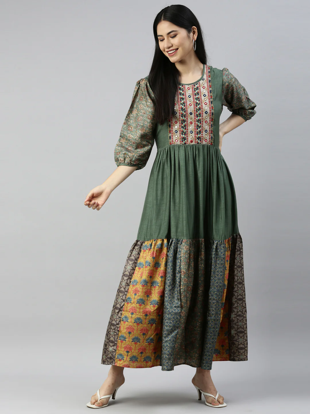 Neerus Pista Color Model Fabric Kurta - Image 5