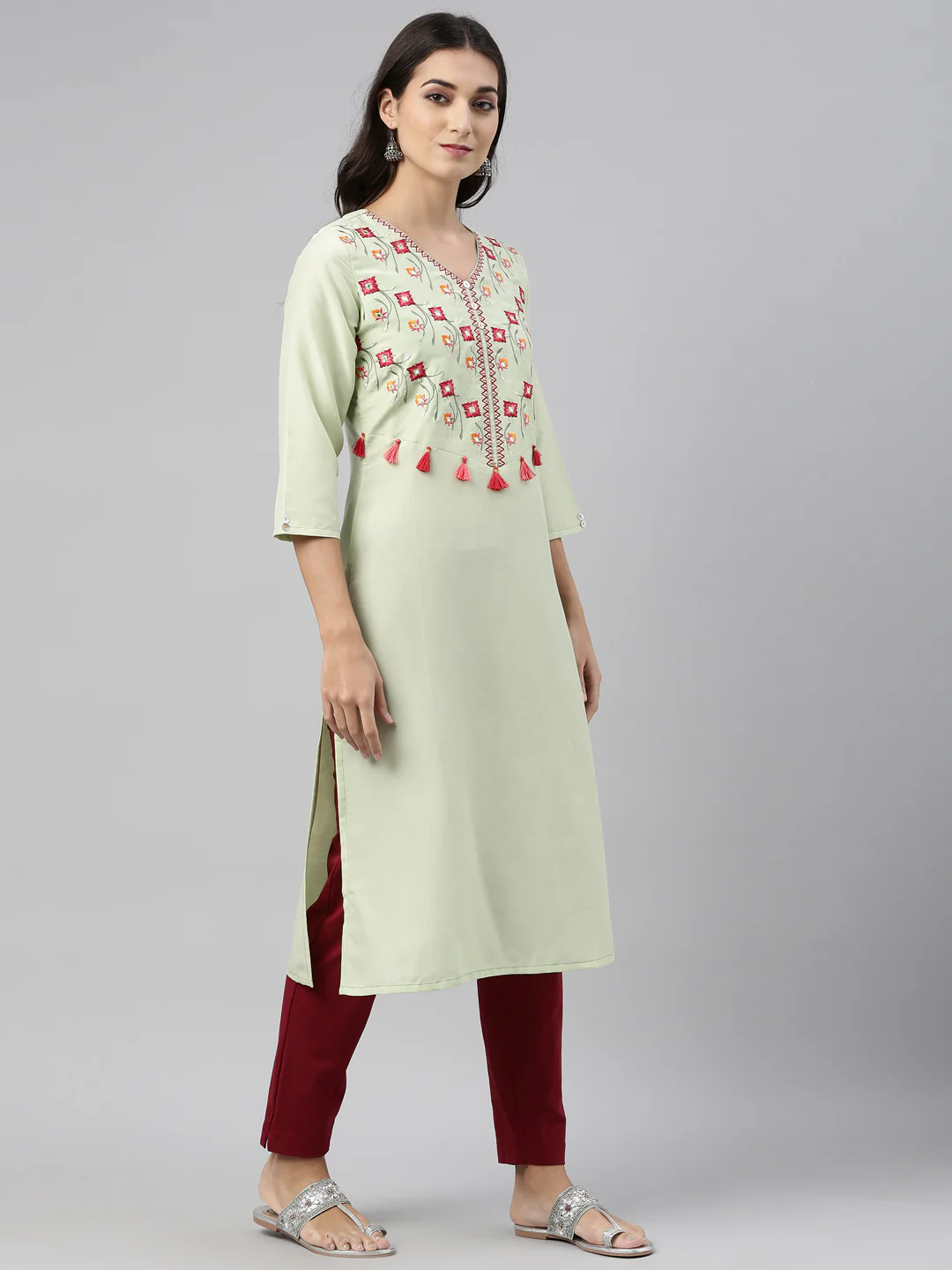 Neerus Pista Color Muslin Fabric Tunic - Image 3