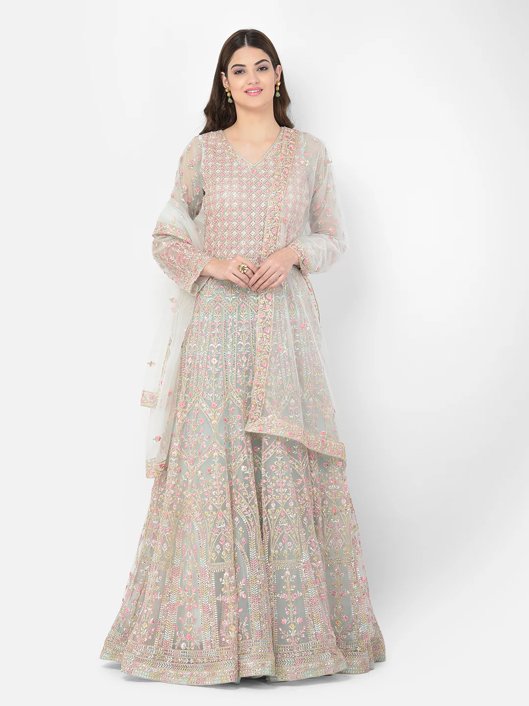 Neerus Pista Color Nett Fabric Salwar Kameez - Image 8
