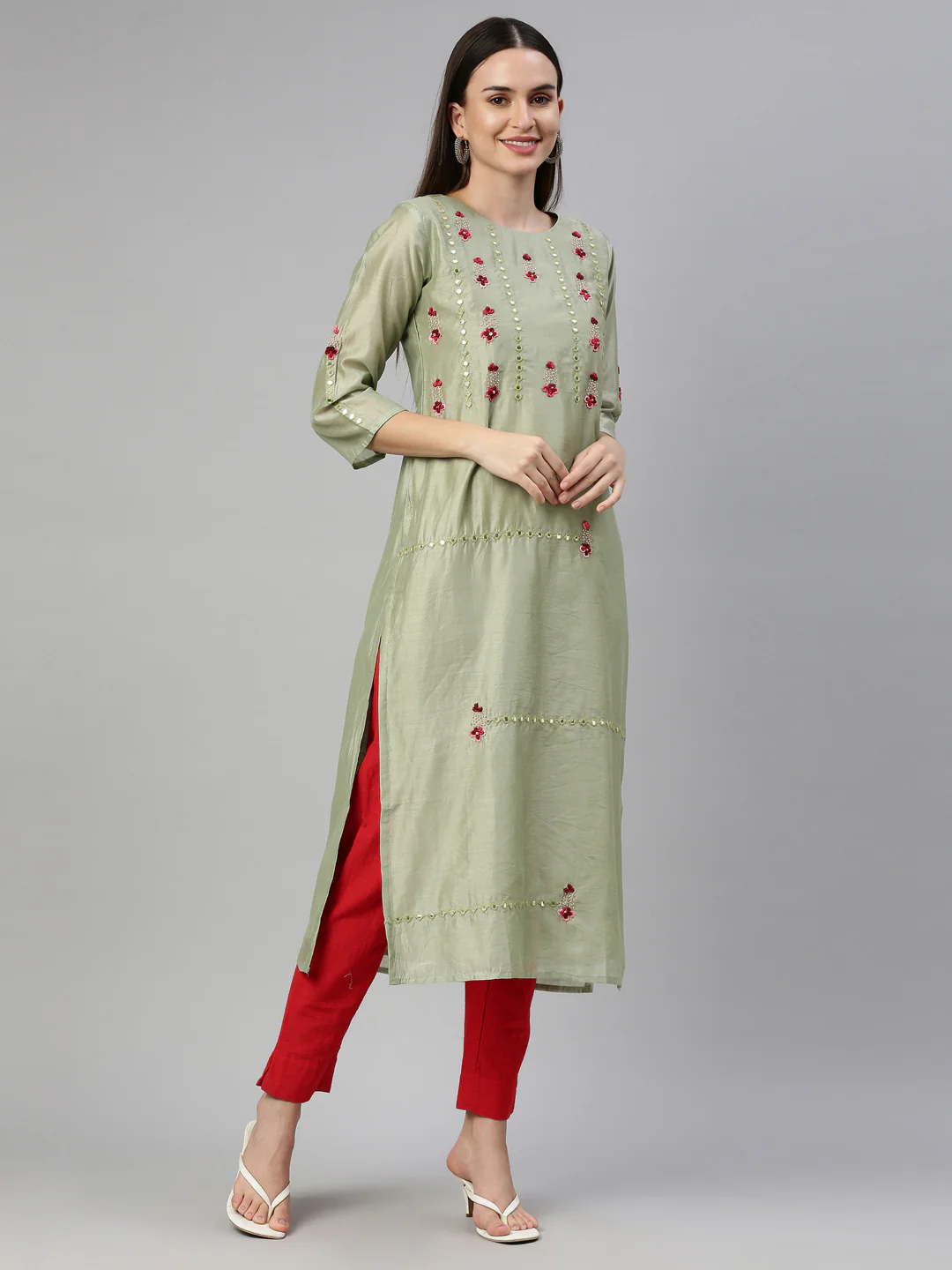 Neerus Pista Color Tussar Fabric Kurta - Image 4