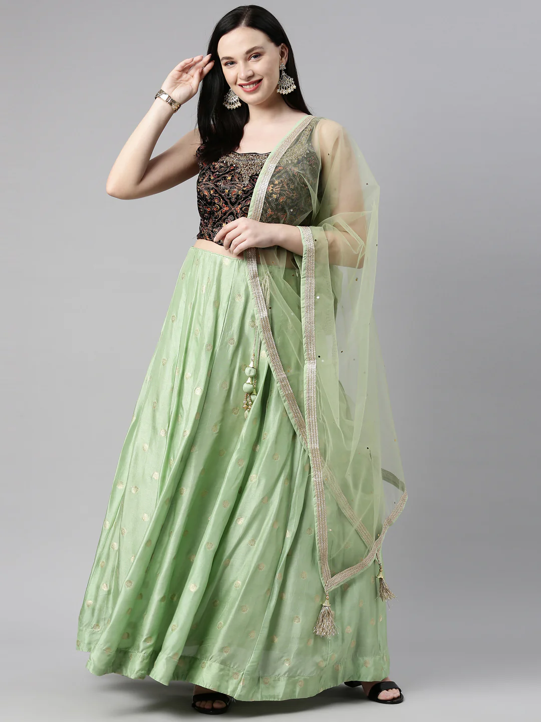 Neerus Pista Green Color Banaras Fabric Lehenga Choli - Image 10