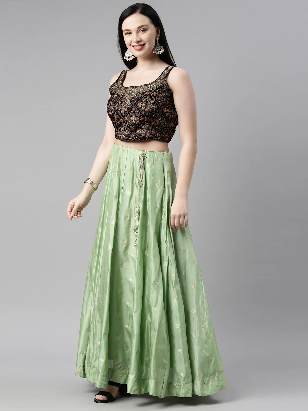 Neerus Pista Green Color Banaras Fabric Lehenga Choli - Image 18