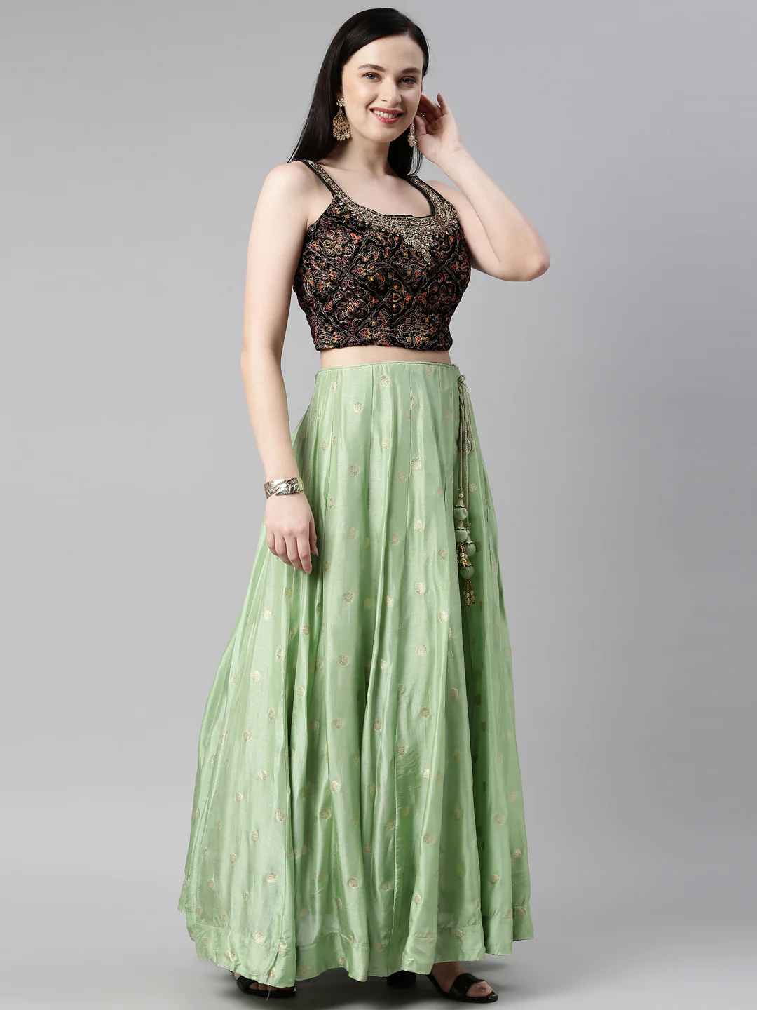 Neerus Pista Green Color Banaras Fabric Lehenga Choli - Image 19