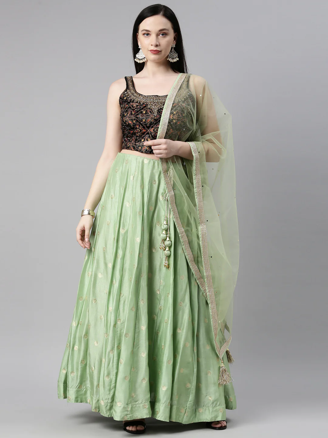 Neerus Pista Green Color Banaras Fabric Lehenga Choli - Image 44