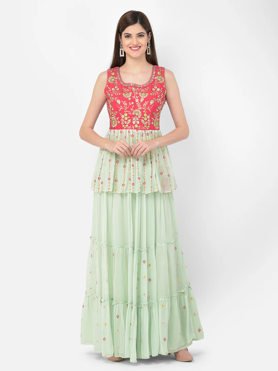Neerus Pista Green Color Georgette Fabric Salwar Kameez