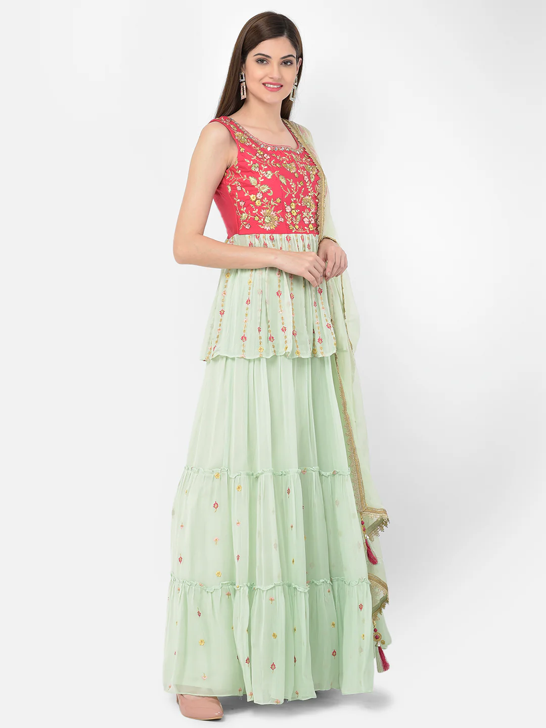 Neerus Pista Green Color Georgette Fabric Salwar Kameez - Image 3