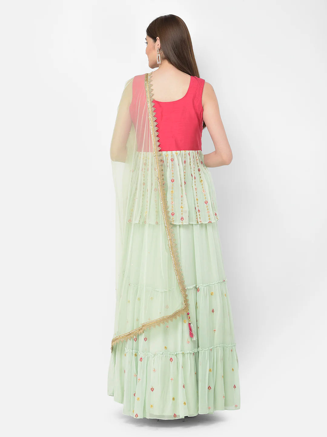 Neerus Pista Green Color Georgette Fabric Salwar Kameez - Image 4