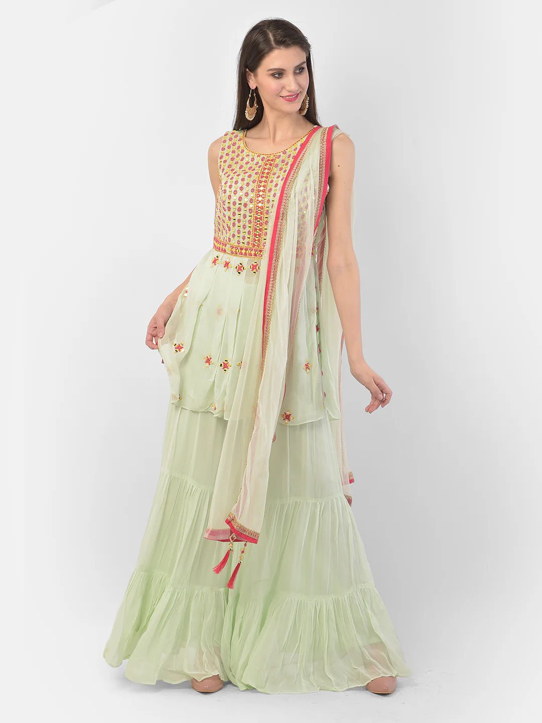 Neerus Pista Green Color Georgette Fabric Suit-Short Anarkali - Image 9